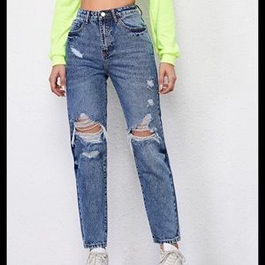 High waisted ripped mom jeans